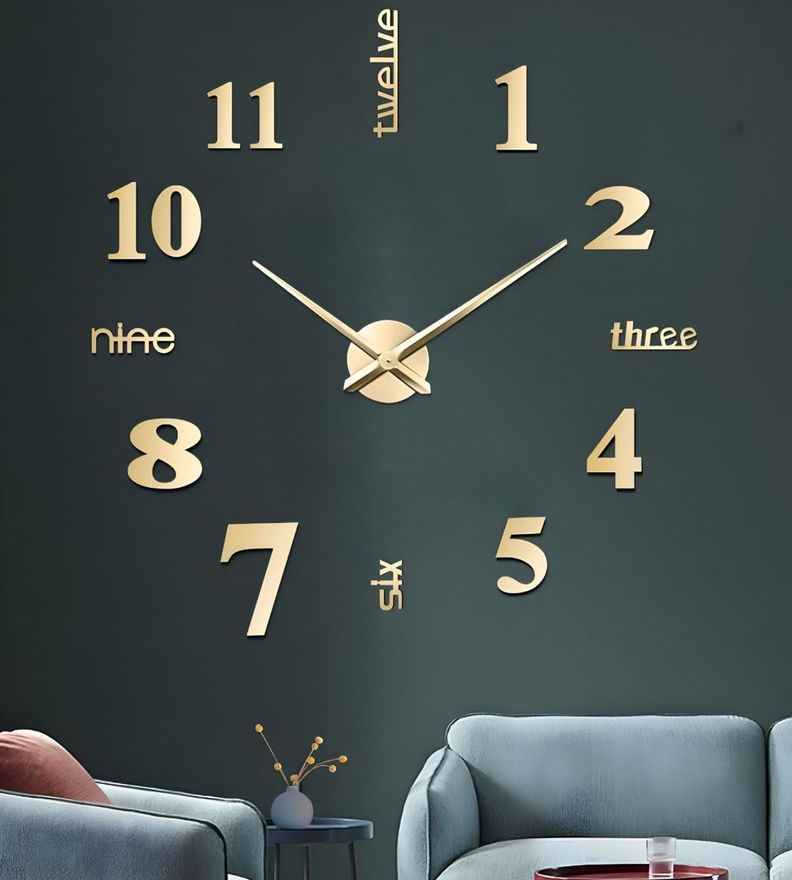 Reloj Pared 3D Grande Decoración Dorado Sin Marco Jhn-8