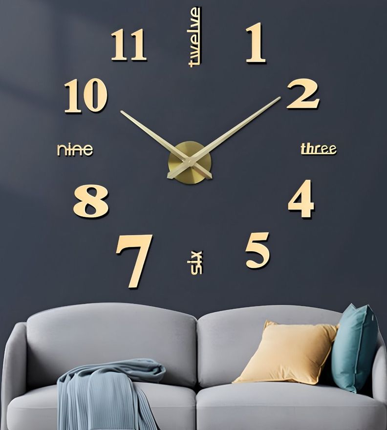 Reloj Pared 3D Grande Decoración Dorado Sin Marco Jhn-9