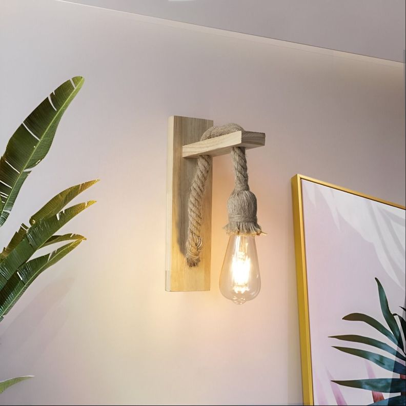 Lámpara Pared Madera Vintage Rústica Retro Soga Jhn-3