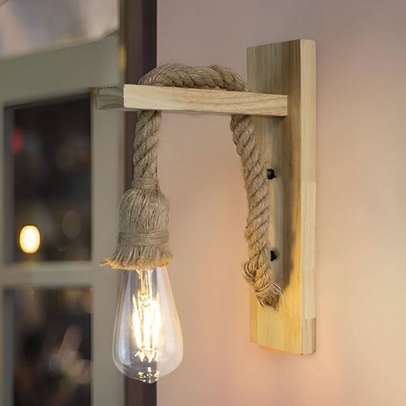 Lámpara Pared Madera Vintage Rústica Retro Soga Jhn-9