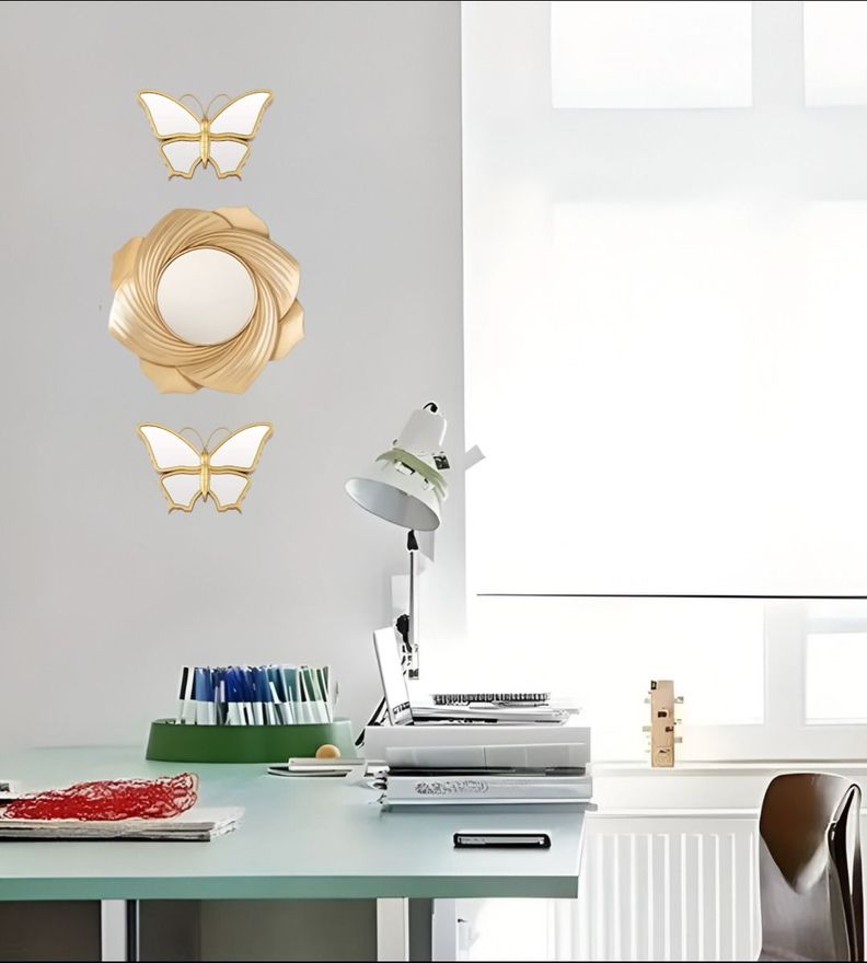 Set De 3 Espejos Mariposa Decorativos Dorados Jhn-6