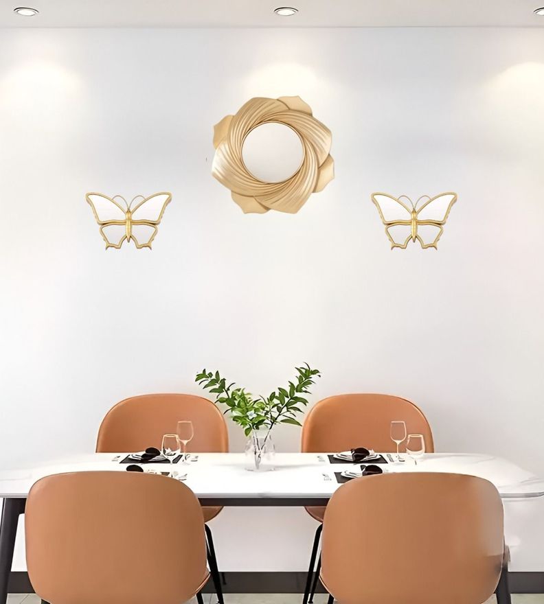 Set De 3 Espejos Mariposa Decorativos Dorados Jhn-7