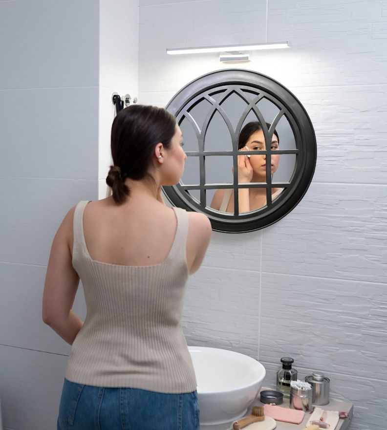 Espejo Decorativo Circular Ventana Negro Elegante Jhn-2