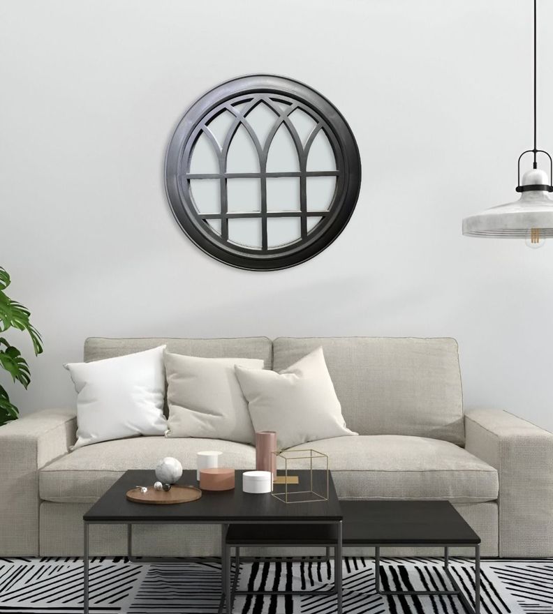 Espejo Decorativo Circular Ventana Negro Elegante Jhn-5