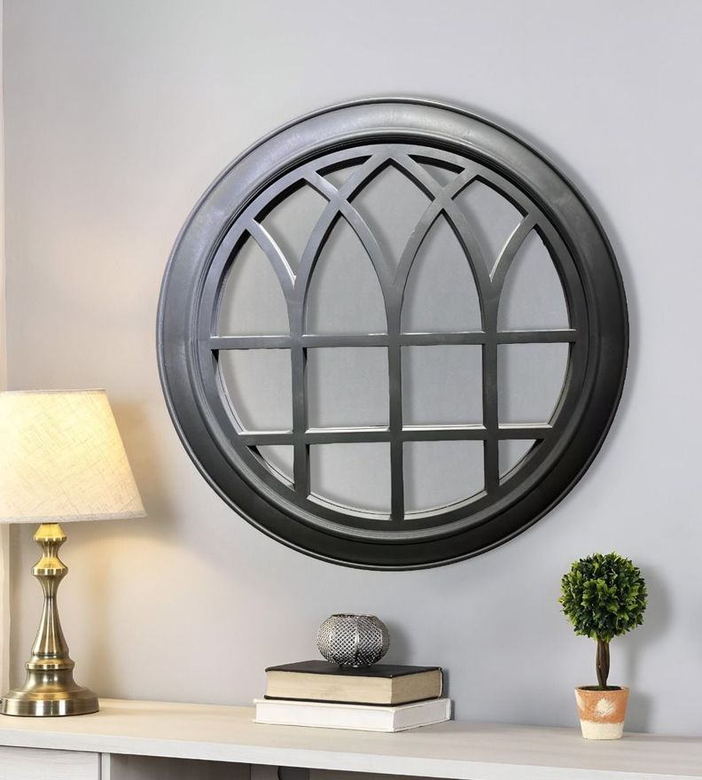 Espejo Decorativo Circular Ventana Negro Elegante Jhn-6