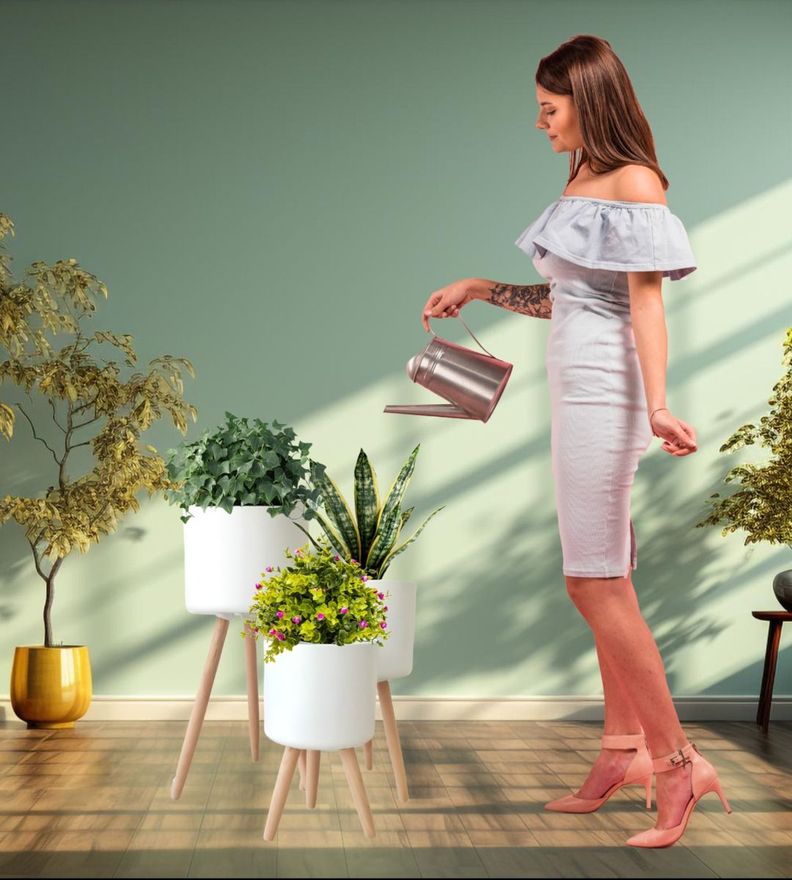 Set Macetas Planta Patas Interior Exterior Flores Blanca Jhn-3