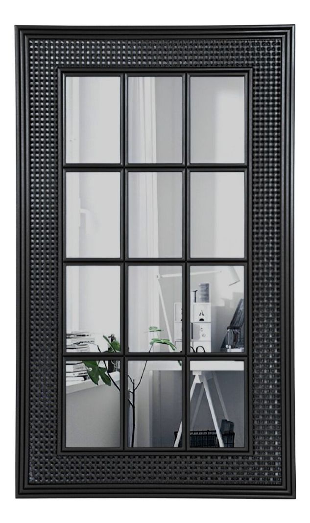 Espejo Decorativo Diseño Ventana Marco Negro Rectangular Jhn-0