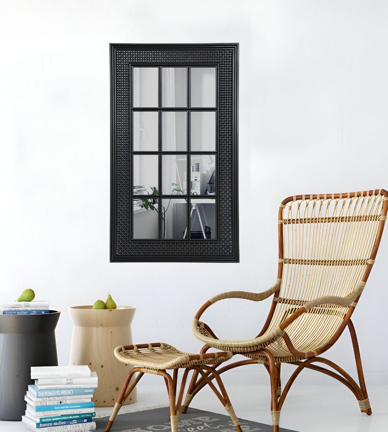 Espejo Decorativo Diseño Ventana Marco Negro Rectangular Jhn-5