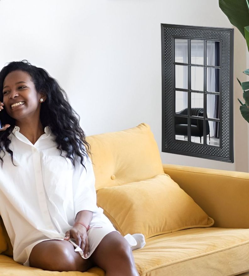 Espejo Decorativo Diseño Ventana Marco Negro Rectangular Jhn-6