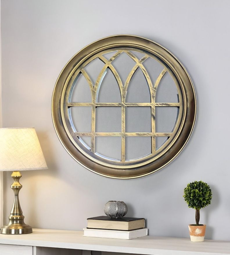 Espejo Decorativo Dorado Circular Ventana Elegante Jhn-6