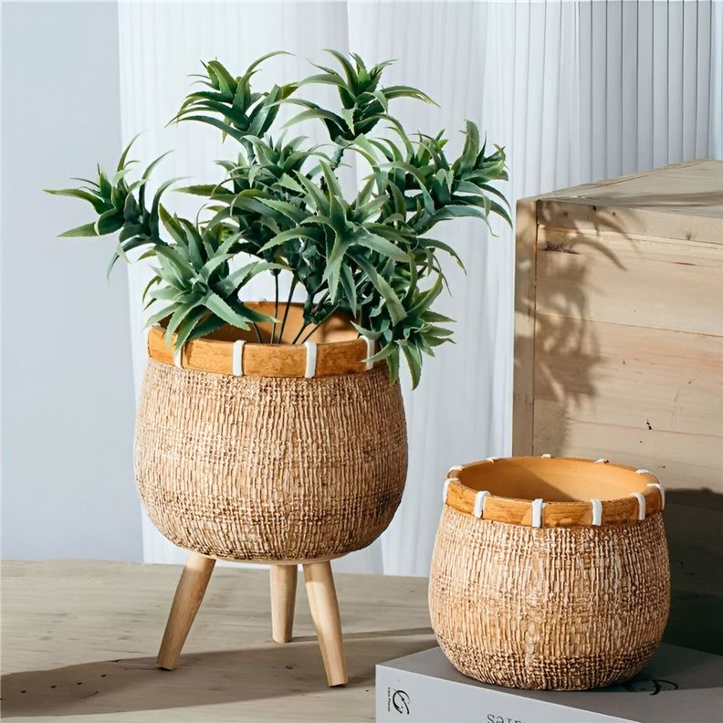 Maceta Plantas Arcilla Imitación De Ratán Decoración Jhn-5
