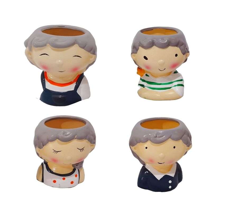 Set 3 Macetas Forma Cabeza Niños Dibujos Jardinera Hogar Lau-0