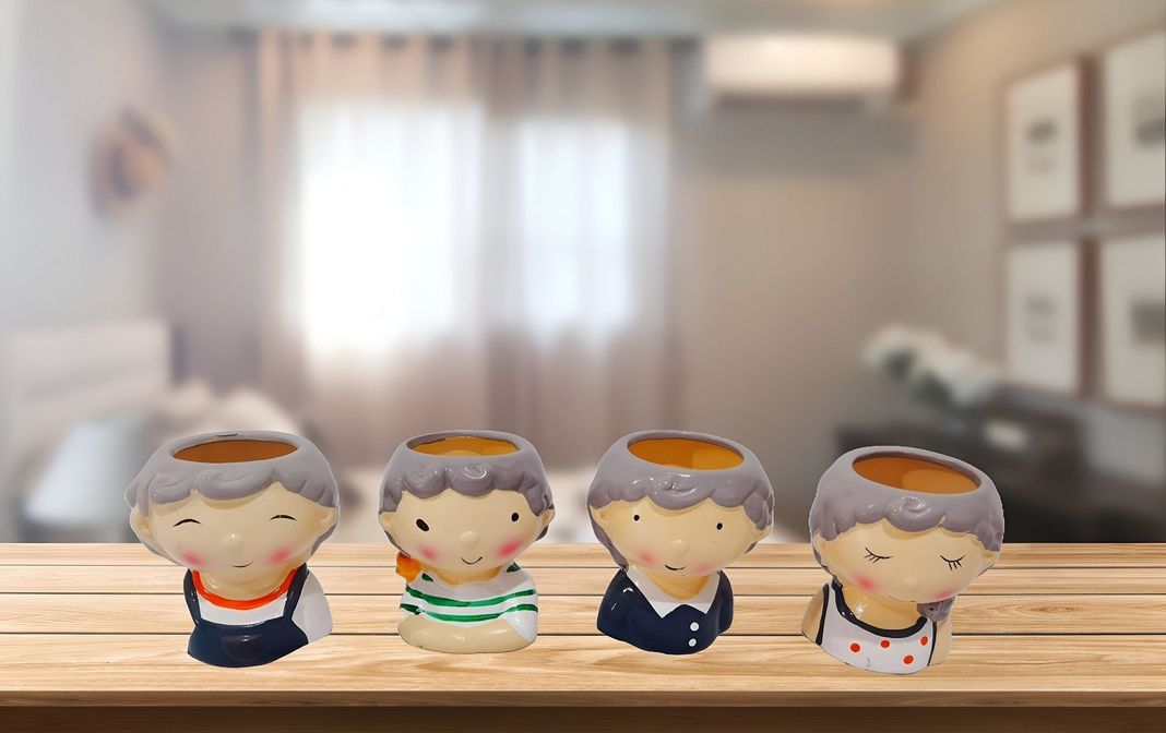 Set 3 Macetas Forma Cabeza Niños Dibujos Jardinera Hogar Lau-3