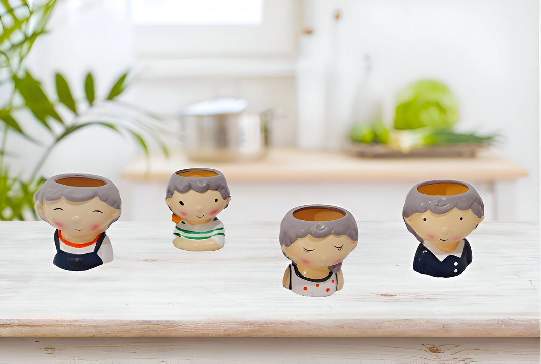 Set 3 Macetas Forma Cabeza Niños Dibujos Jardinera Hogar Lau-4