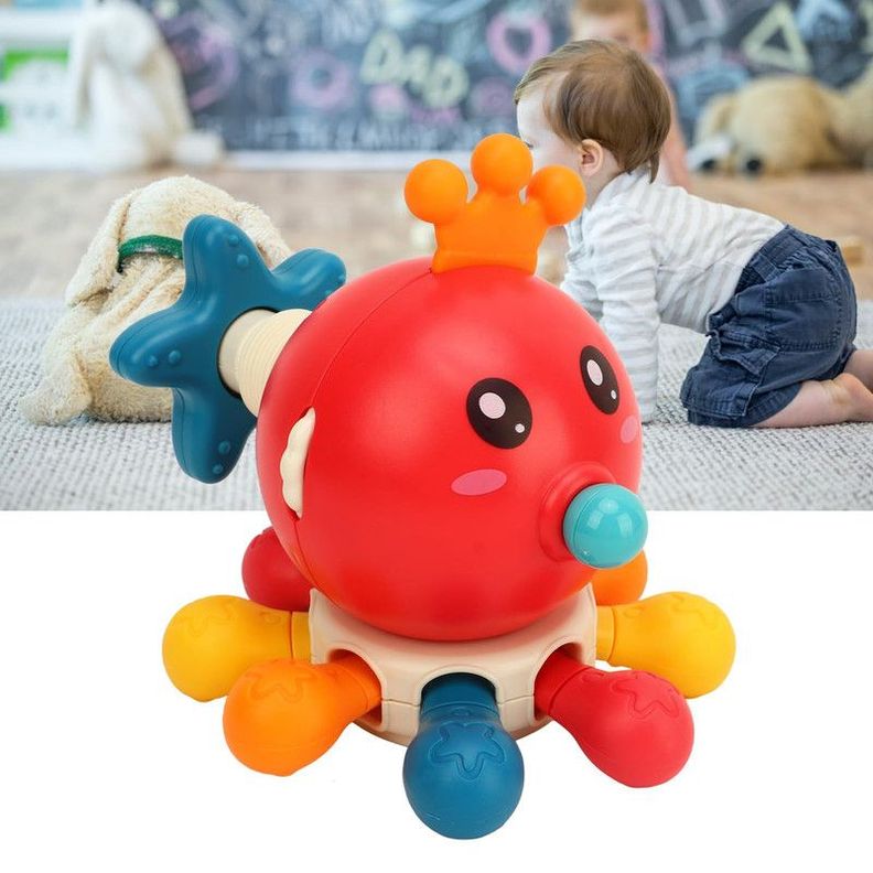 Juguete Pulpo Multifuncional Sensorial Mordedor Sonajero Lau-1
