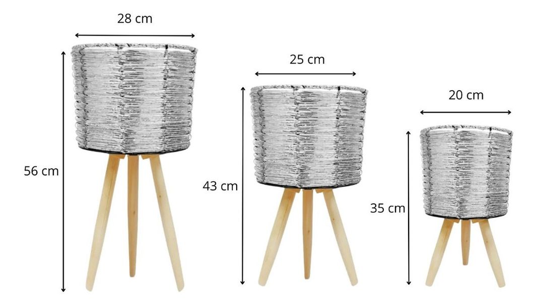 Set De 3 Maceteros Mimbre Sintético Plata Jardín Plantas Jhn-9
