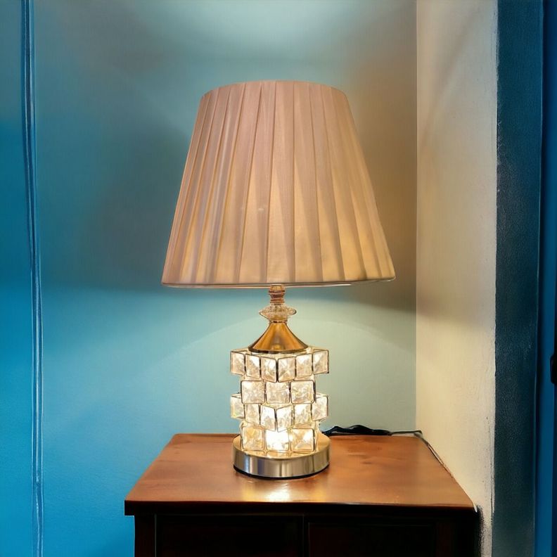 Lámpara Mesa Cristal Metal Decorativa Dorada Jhn-8