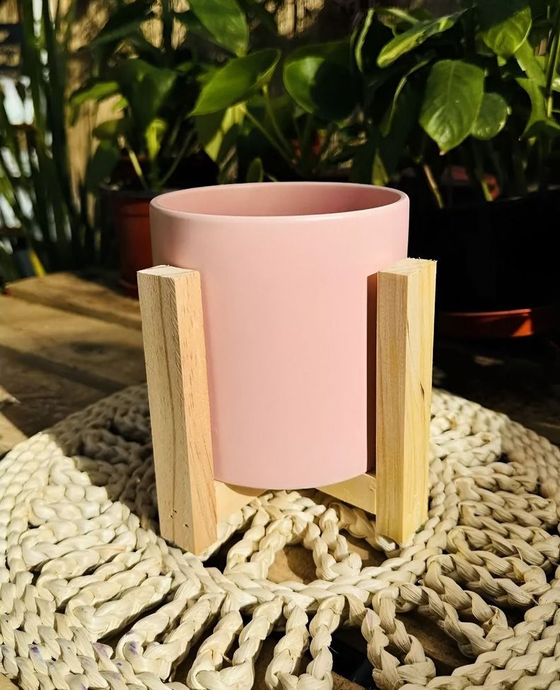Macetero Cerámica Creativa Nórdica Soporte Madera Jhn-1