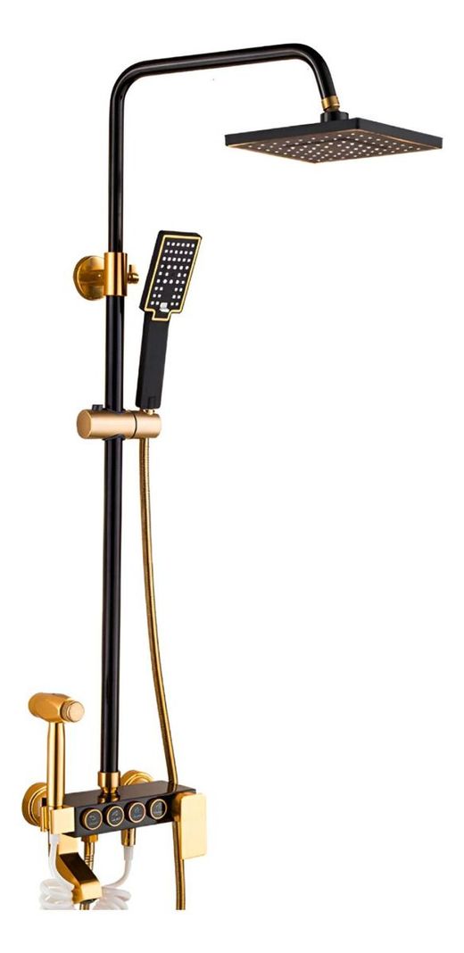 Columna Ducha Baño Moderno Contemporáneo Negro Dorado Jhn-0