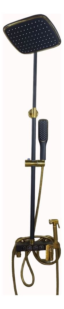 Columna Ducha Baño Moderno Contemporáneo Negro Dorado Jhn-1