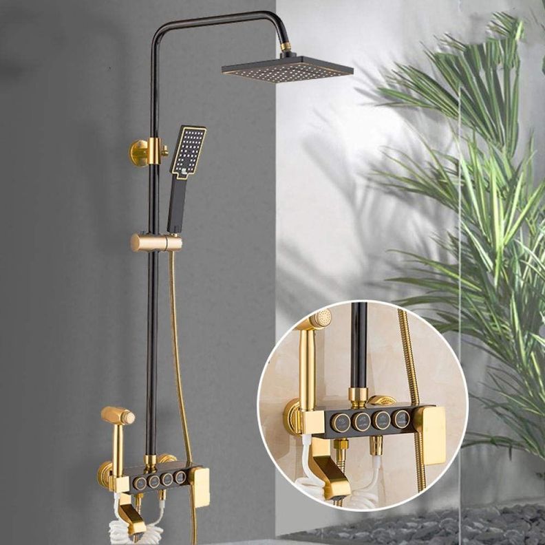 Columna Ducha Baño Moderno Contemporáneo Negro Dorado Jhn-3
