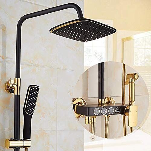 Columna Ducha Baño Moderno Contemporáneo Negro Dorado Jhn-4