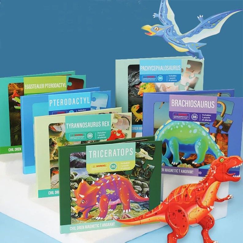 Set 3 Juguete Puzzle Rompecabeza Dinosurio Iman Niños Lau-1