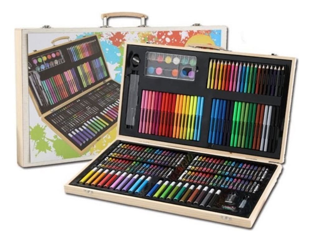 Kit Dibujo Lápices Crayones Pintura Accesorio 180 Piezas Jhn-1