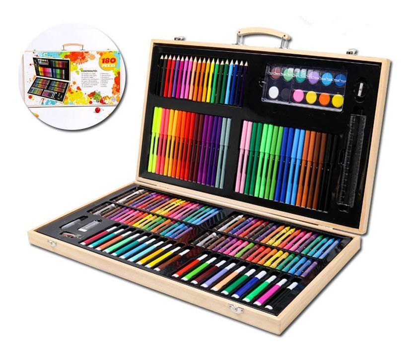 Kit Dibujo Lápices Crayones Pintura Accesorio 180 Piezas Jhn-6