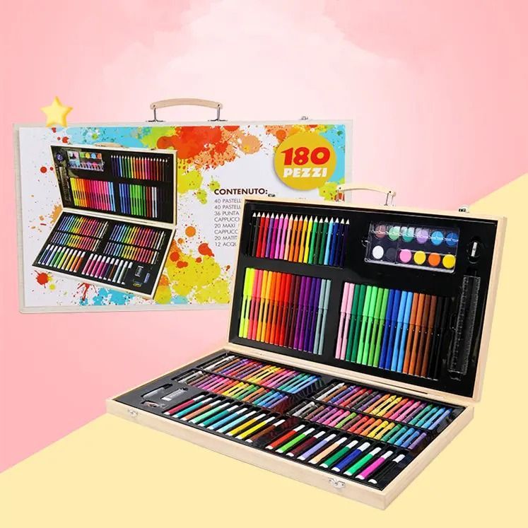 Kit Dibujo Lápices Crayones Pintura Accesorio 180 Piezas Jhn-7
