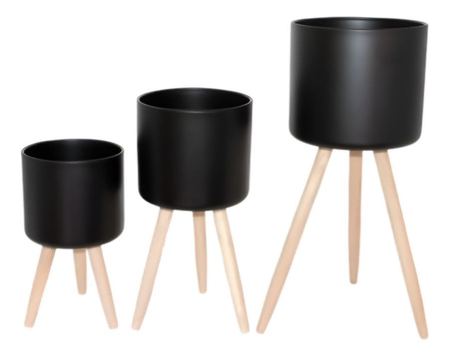 Set Macetas Planta Flores Interior Exterior Patas Negra Jhn-0