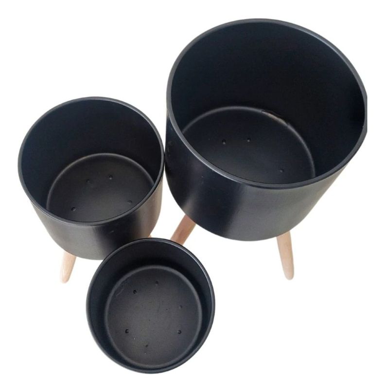 Set Macetas Planta Flores Interior Exterior Patas Negra Jhn-1