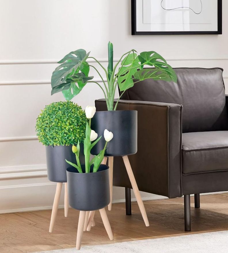 Set Macetas Planta Flores Interior Exterior Patas Negra Jhn-6
