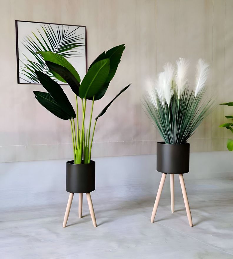 Set Macetas Planta Flores Interior Exterior Patas Negra Jhn-7