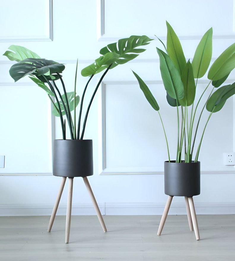 Set Macetas Planta Flores Interior Exterior Patas Negra Jhn-8