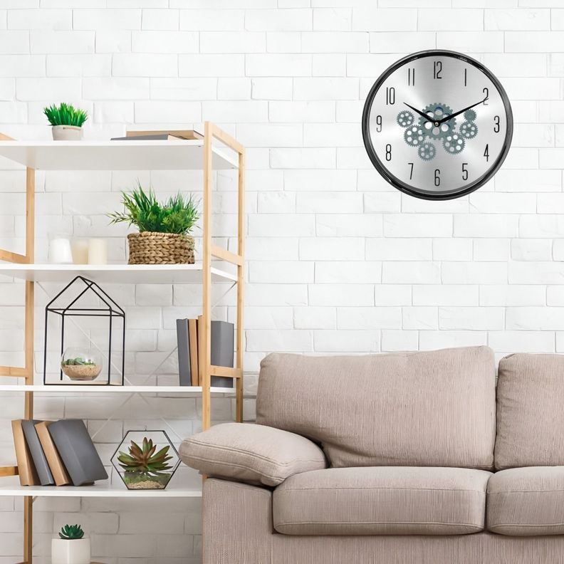 Reloj Pared Mecanismo Giratorio Estilo Industrial Gris Jhn-2