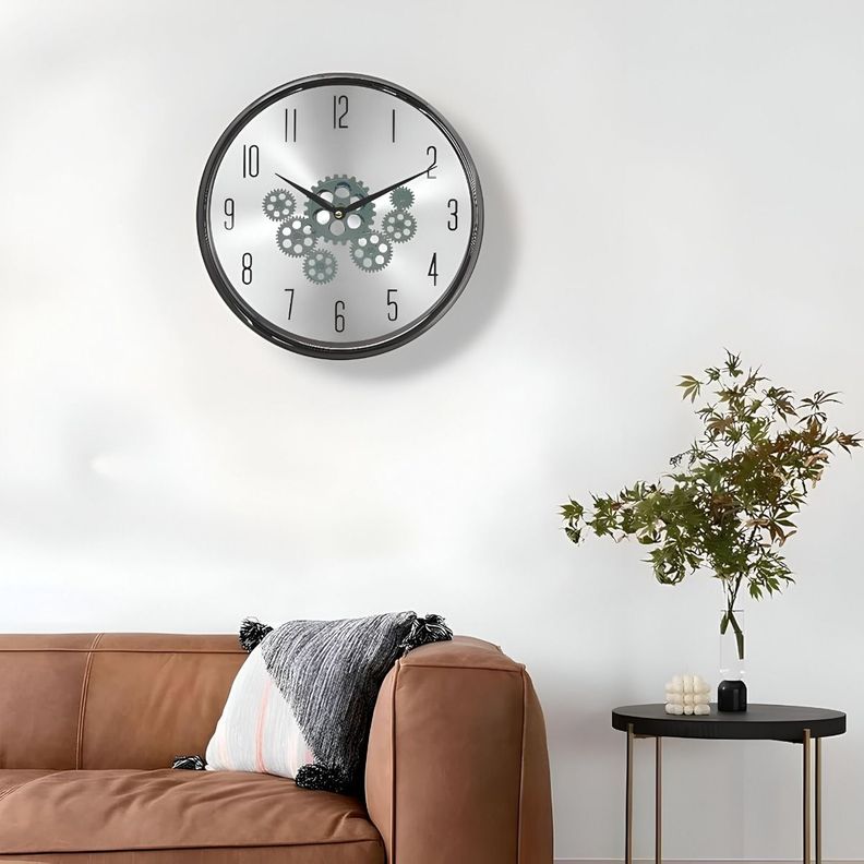 Reloj Pared Mecanismo Giratorio Estilo Industrial Gris Jhn-5
