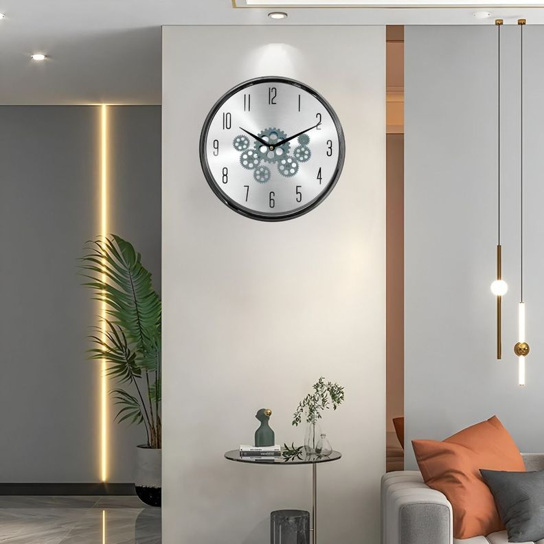 Reloj Pared Mecanismo Giratorio Estilo Industrial Gris Jhn-6