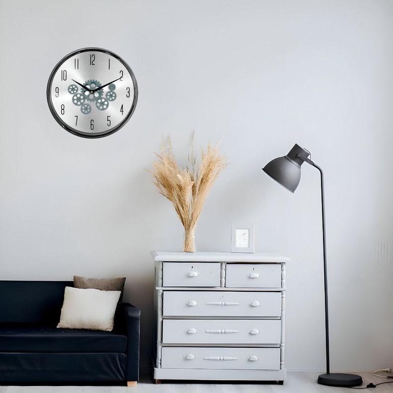 Reloj Pared Mecanismo Giratorio Estilo Industrial Gris Jhn-7