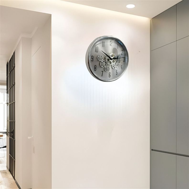 Reloj Pared Mecanismo Giratorio Estilo Industrial Gris Jhn-9