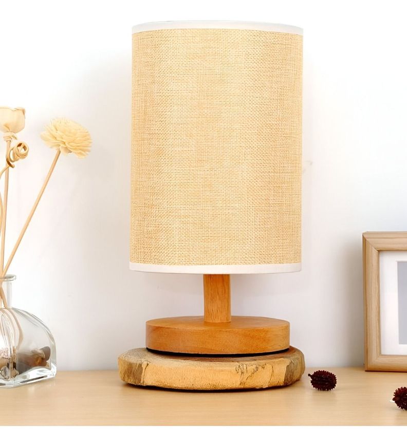 Lámpara Mesa Decorativa Madera Redonda Marrón Claro Jhn-4