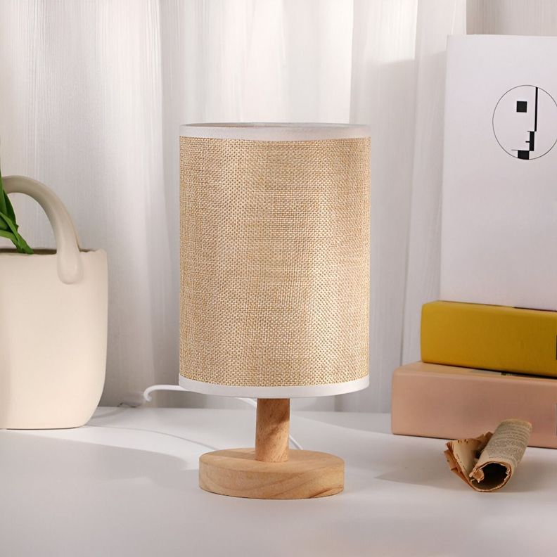 Lámpara Mesa Decorativa Madera Redonda Marrón Claro Jhn-8