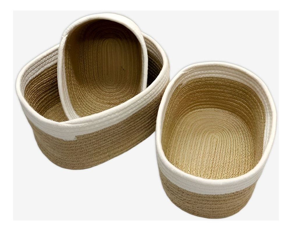 Set de 3 Cestas Tejidas Cuerda Algodón Decorativas Jhn-0