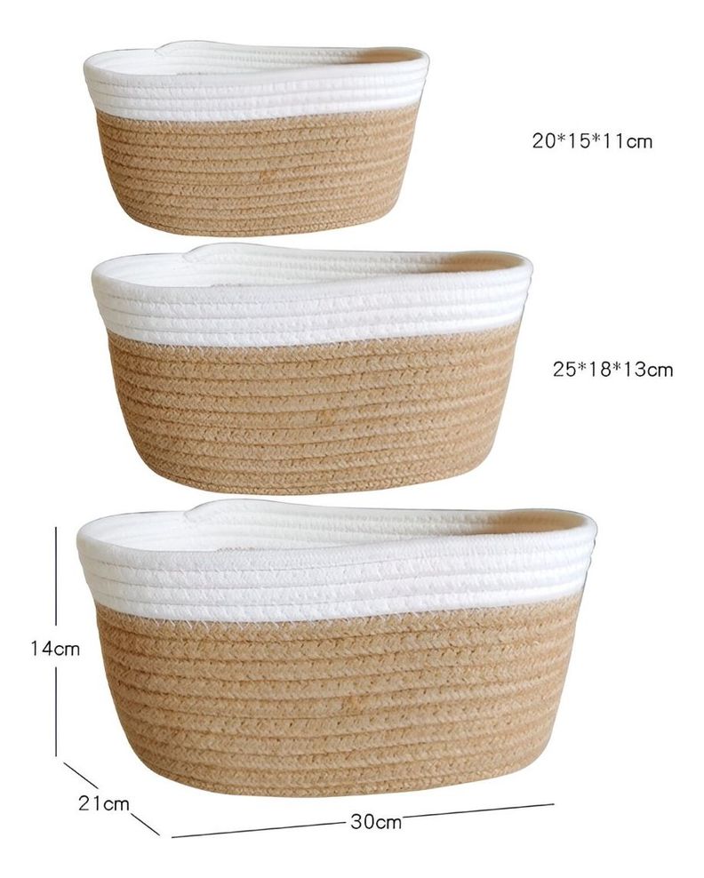 Set de 3 Cestas Tejidas Cuerda Algodón Decorativas Jhn-1