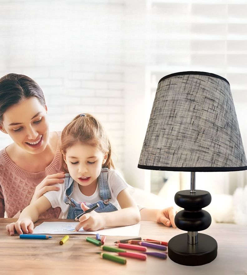 Lámpara Velador Mesa Ébano Decorativa Moderna Negra Jhn-2