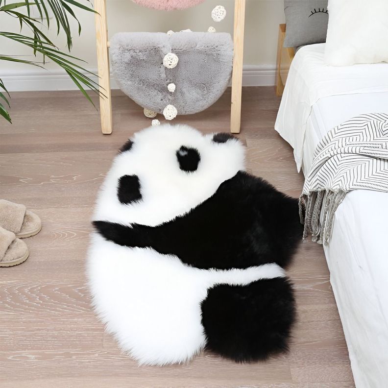 Alfombra Moderna Panda Antideslizante Blanco Negro Jhn-4
