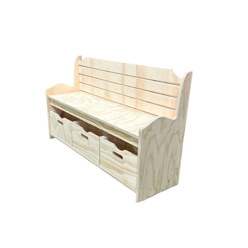 Banco Organizador de Madera Natural con 3 Cajones114x35-0