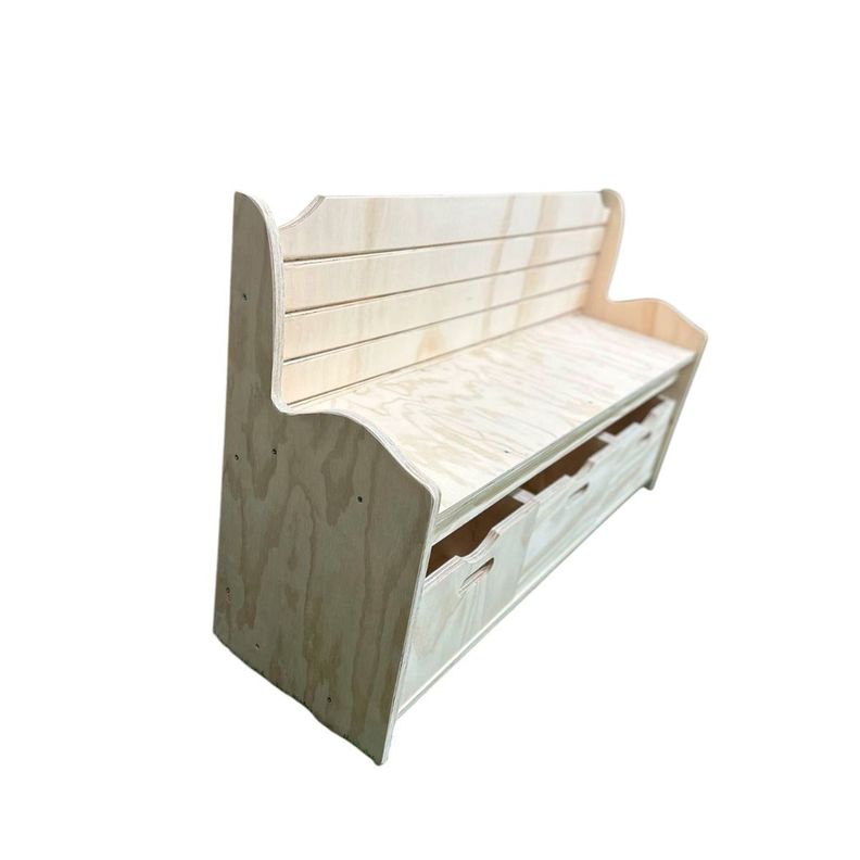 Banco Organizador de Madera Natural con 3 Cajones114x35-2