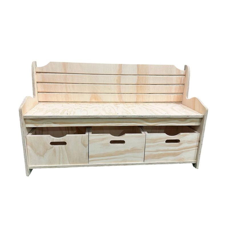 Banco Organizador de Madera Natural con 3 Cajones114x35-3