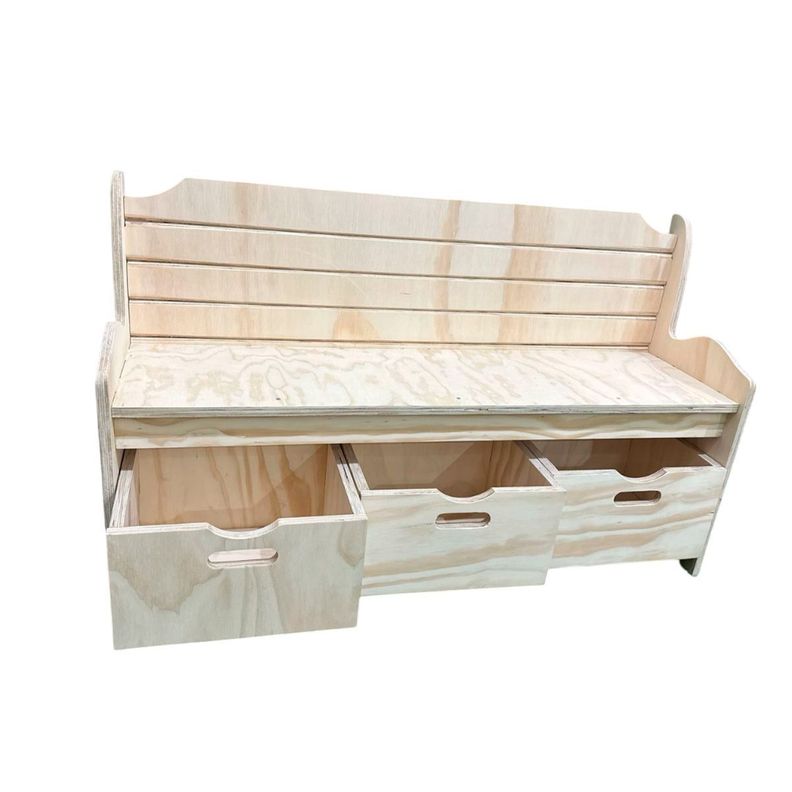 Banco Organizador de Madera Natural con 3 Cajones114x35-4